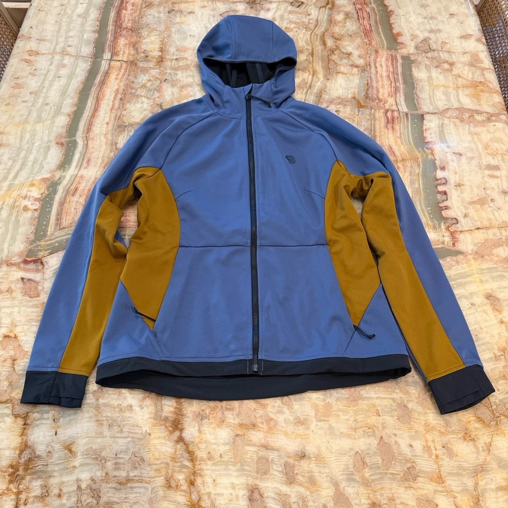 Mountain Hardwear Softshell Jacket Women's Medium Blue Brown Hooded Full Zip